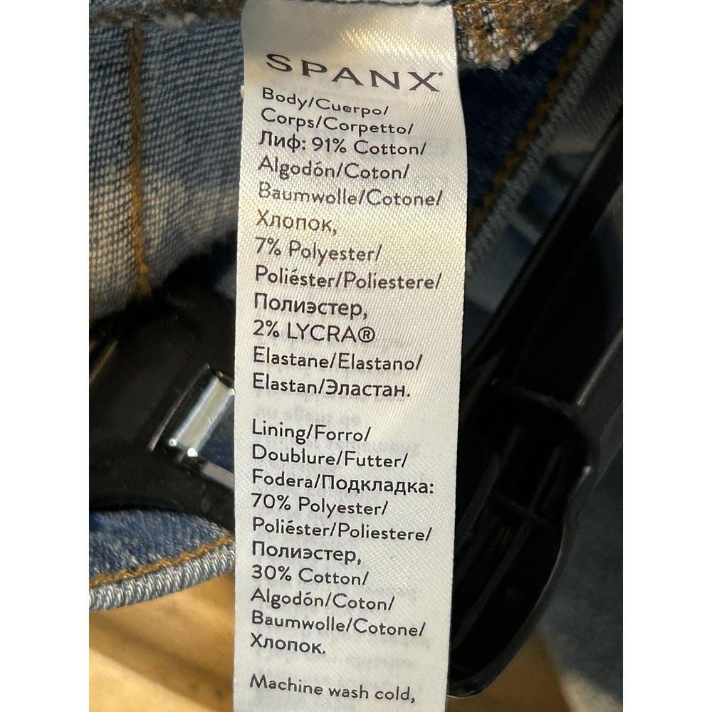 Spanx Skirt Womens‎ XL Blue Denim Pencil Knee Length Frayed Slit Lined - Picture 6 of 10